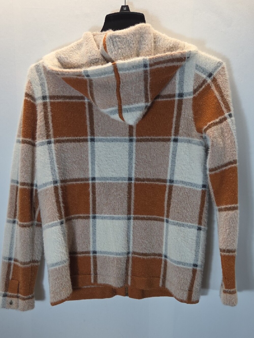 Rachel Zoe Fuzzy Knit Zip Sweater in Camel, Cream & Rust Size M - Picture 2 of 4